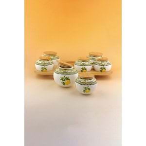 Capri lemon bambu standlı 7 li porselen baharatlık