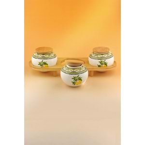 Capri lemon bambu standlı 3 lü porselen baharatlık