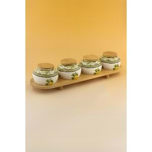 Berries bambu standlı 4 lü porselen baharatlık