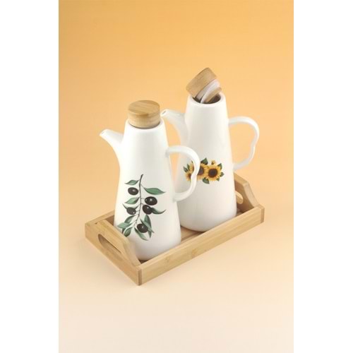 Olives & Sunflower ahşap tepsili yağlık seti