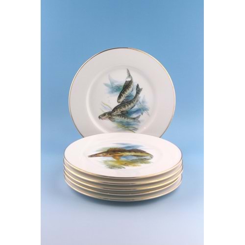 Fish altın yaldızlı 6 kişilik porselen Pasta Tabağı