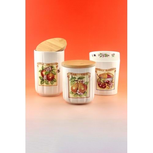 Pear tree 3 lü ahşap vakumlu kapaklı porselen baharatlık & kaşıklık