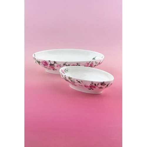 Pink ivy rose 2 boy porselen derin kayık tabak