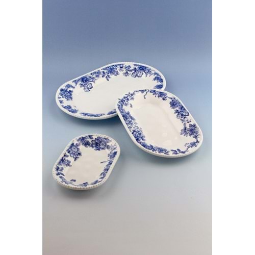 İnci serisi blue blanc 3 boy porselen kayık tabak