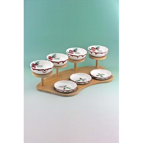 Winterberry ahşap standlı 7 li meze seti / çerezlik