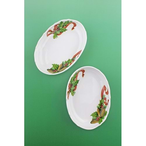 Christmas cones ikili porselen kayık tabak