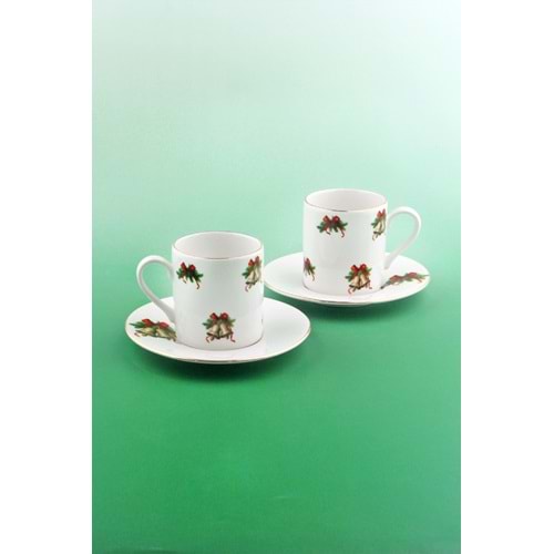 Christmas bells altın yaldızlı 2 kişilik çay/duble kahve fincan takımı