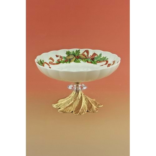 Christmas cones gold metal ayaklı tabak