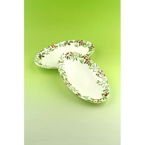 Holly berries 2 adet porselen kayık tabak