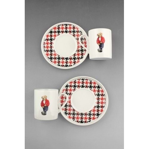 Teddy bear jeans iki kişilik porselen kahve fincan takımı