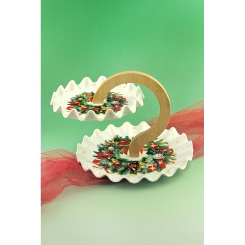 Christmas wreath porselen iki katlı kurabiyelik