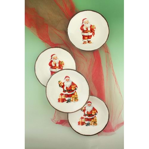 Santa joy 4 parça akıtma porselen pasta tabağı