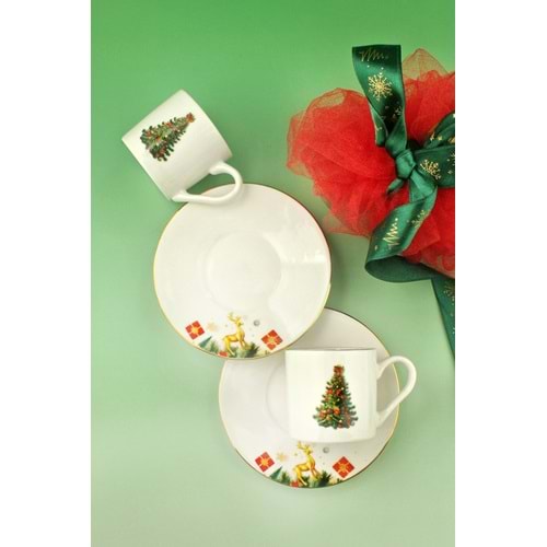 Christmas tree altın yaldızlı iki kişilik kahve fincan takımı