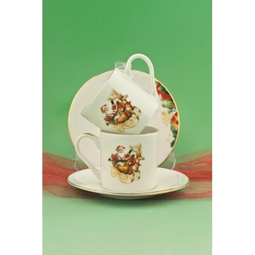 Christmas reindeer altın yaldızlı iki kişilik kahve fincan takımı
