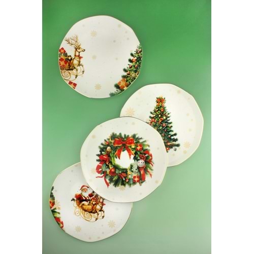 New christmas 4 parça altın yaldızlı porselen servis tabağı