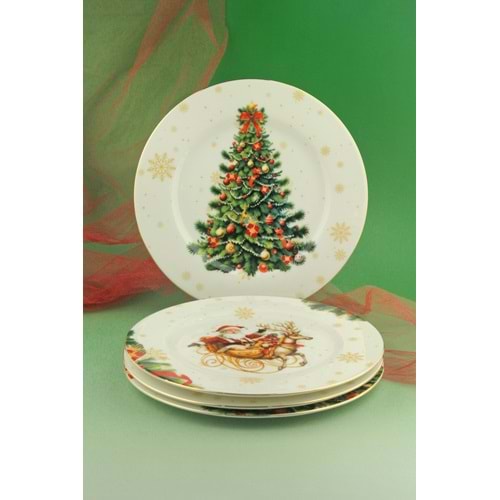 New christmas altın yaldızlı 4 parça porselen pasta tabağı