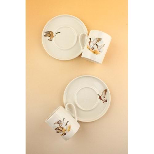 Su kuşları iki kişilik porselen kahve fincan takımı