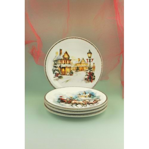 Retro Merry X'mas 4 parça porselen pasta tabağı