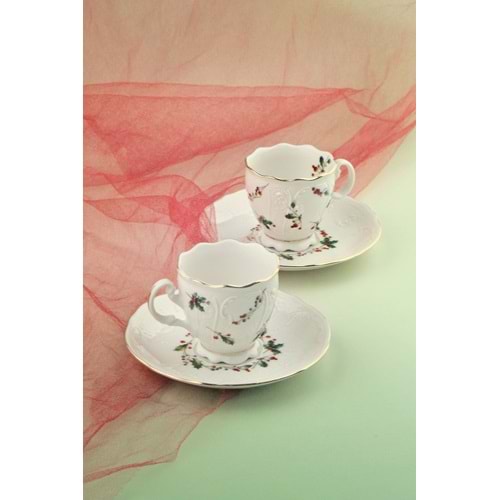 Christmas altın yaldızlı 2 kişilik porselen kahve fincan takımı