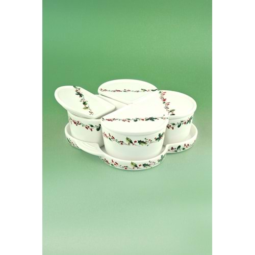 Christmas 4 lü porselen kapaklı kahvaltılık