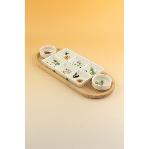 Botanik bambu standlı porselen sosluk seti