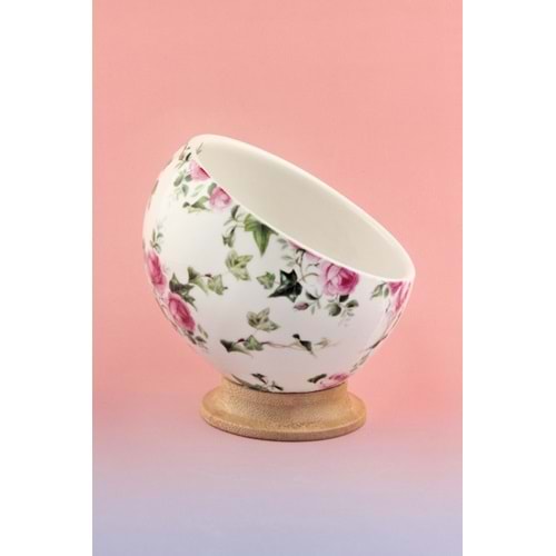 Pink ivy bambu ayaklı porselen kase