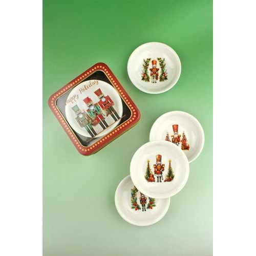 Nutcrackers 4 parça porselen çerezlik metal yılbaşı hediye kutulu