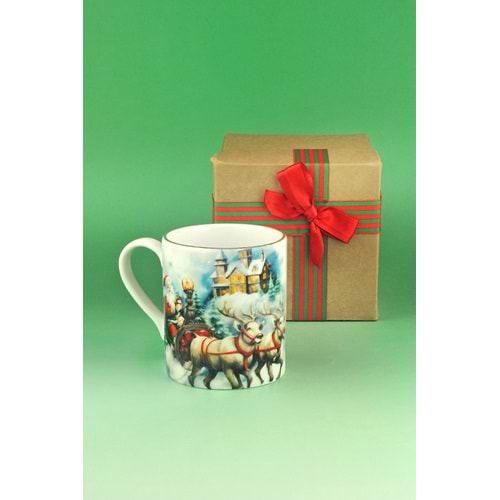 Merry X'mas altın yaldızlı porselen kupa yılbaşı hediye kutulu