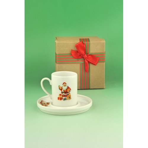Santa joy tek kişilik porselen kahve fincan takımı yılbaşı hediye kutulu