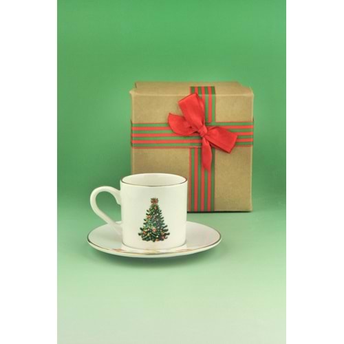 Christmas tree tek kişilik porselen kahve fincan takımı yılbaşı hediye kutulu