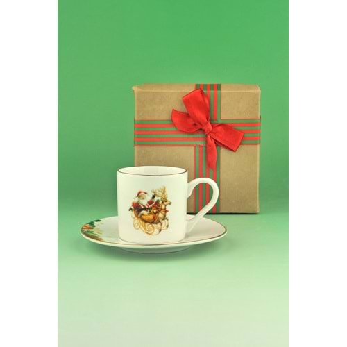 Christmas reindeer tek kişilik porselen kahve fincan takımı yılbaşı hediye kutulu