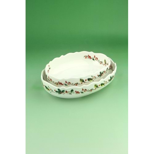 Christmas ikili porselen kayık tabak