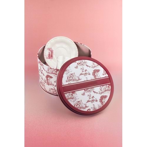 İnci serisi pembe İngiliz 4 kişilik porselen çay takımı & metal kutulu