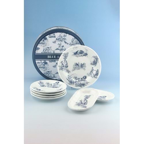 İnci serisi mavi İngiliz 8 parça porselen pasta takımı