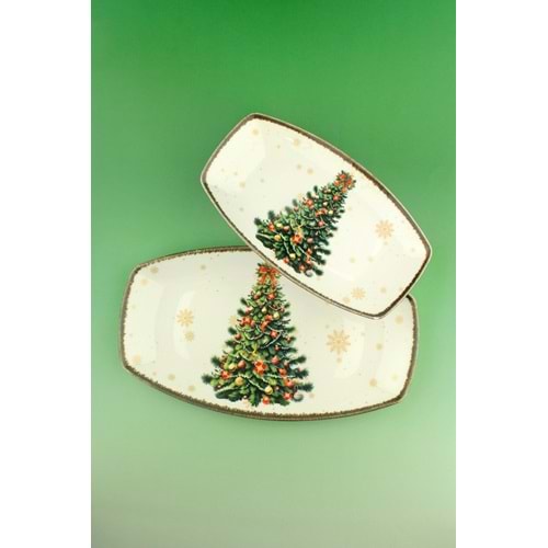 Retro christmas tree 2 boy porselen kayık tabak
