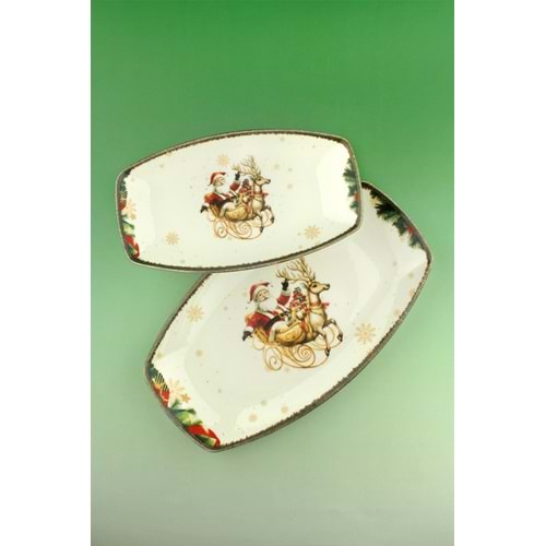 Retro christmas reindeer 2 boy porselen kayık tabak