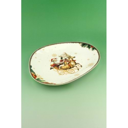 Retro christmas reindeer porselen servis/sunum tabağı