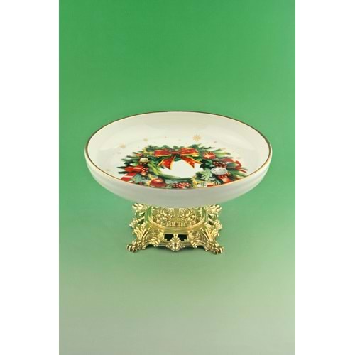 Christmas wreath gold metal ayaklı tabak