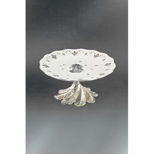 Royal siyah gümüş metal ayaklı servis tabağı