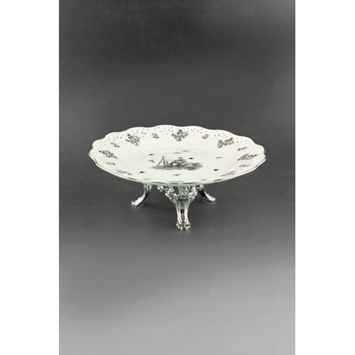 Royal siyah gümüş metal ayaklı sunum tabağı