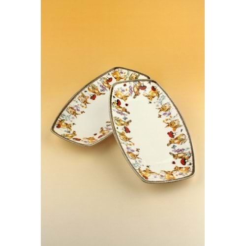 Retro tavşan 2 adet orta boy porselen kayık tabak