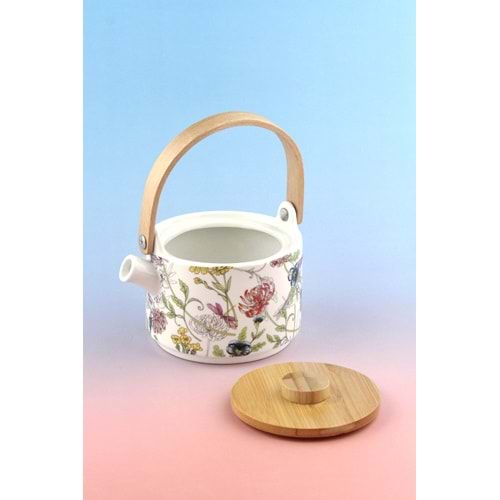 Gizli bahçe bambu kapaklı mini porselen demlik