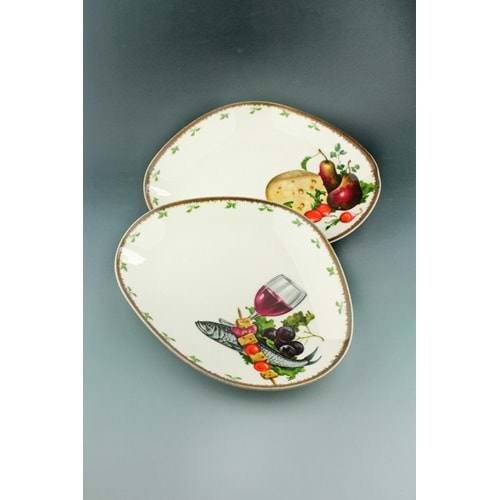 Retro cheese & wine porselen 2 adet servis/sunum tabağı