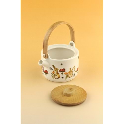 Tavşan bambu kapaklı mini porselen demlik