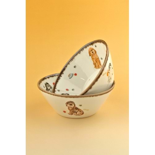 Retro dogs porselen ikili kase / mama kabı