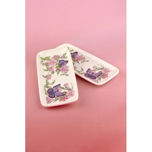 Pink butterfly 2 parça porselen sunum tabağı