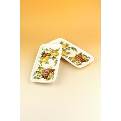 Yellow butterfly 2 parça porselen sunum tabağı