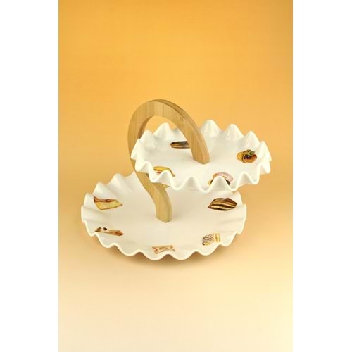 Cupcake porselen iki katlı kurabiyelik