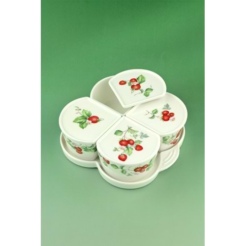 Strawberry 4 lü porselen kapaklı kahvaltılık