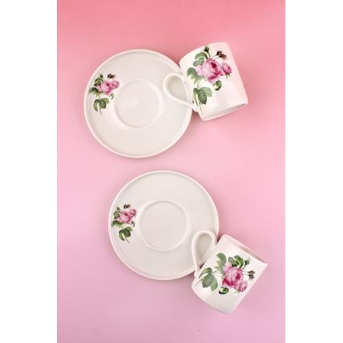 Pink rose iki kişilik porselen kahve fincan takımı